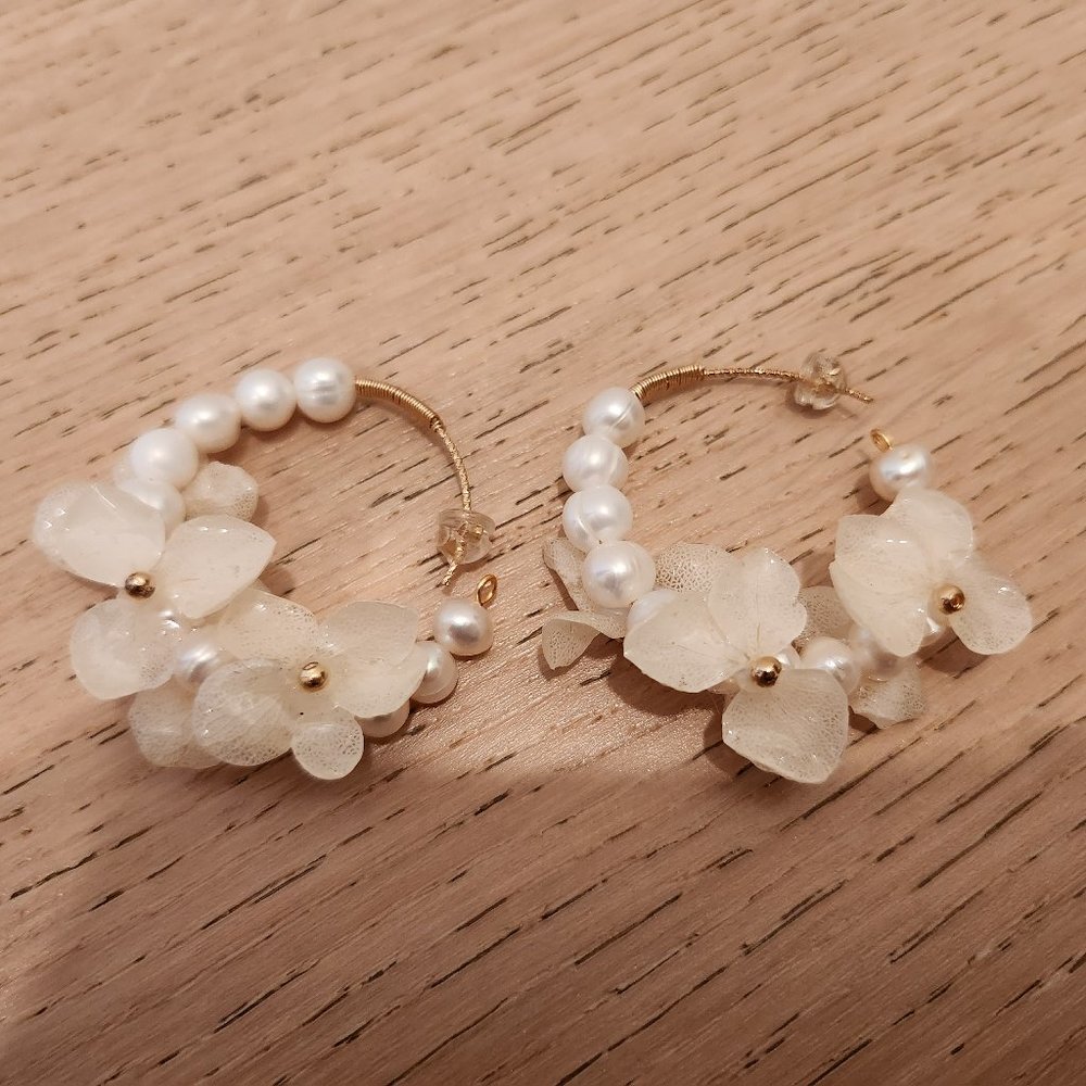 Real Flower Floral Hoop Earrings